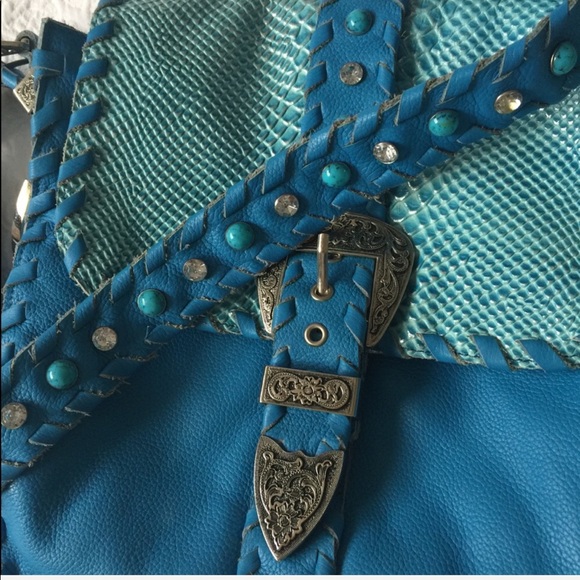 Hot blue Anthropologie style Crossbody lea… - Picture 4 of 8